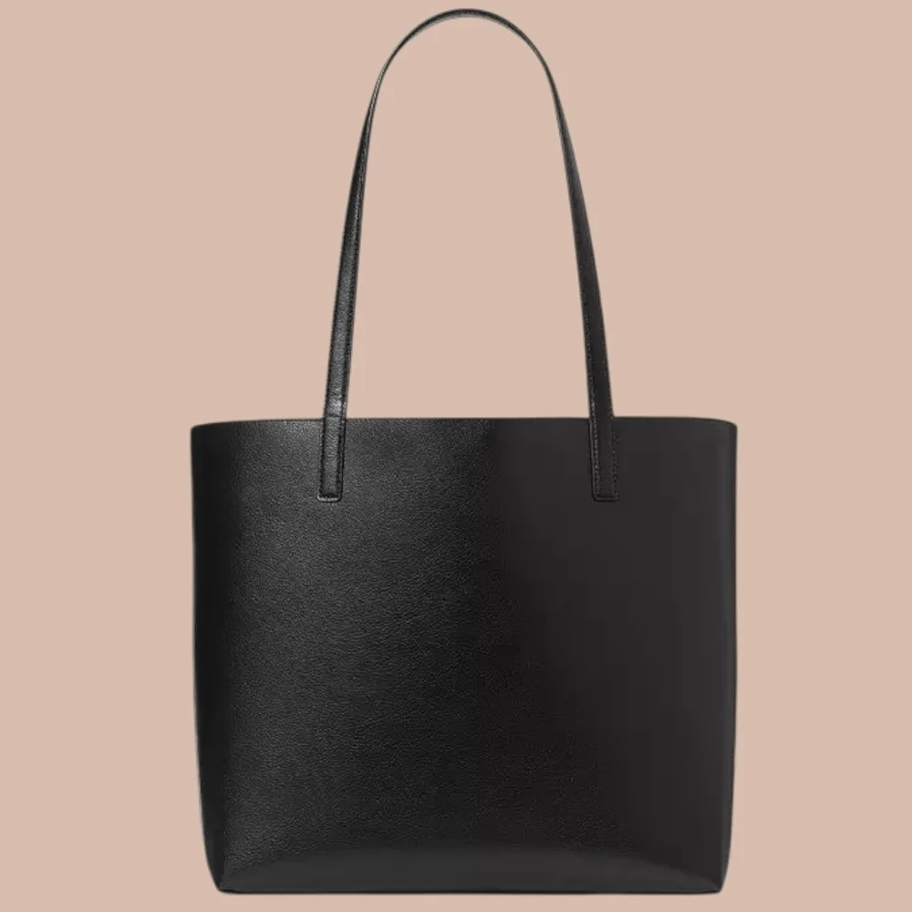 kate spade black leather tote with blue coffee cup graphic - Picture 5 of 6